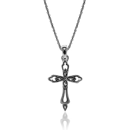 Openwork Cross with Marcasite in Sterling Silver - Click Image to Close